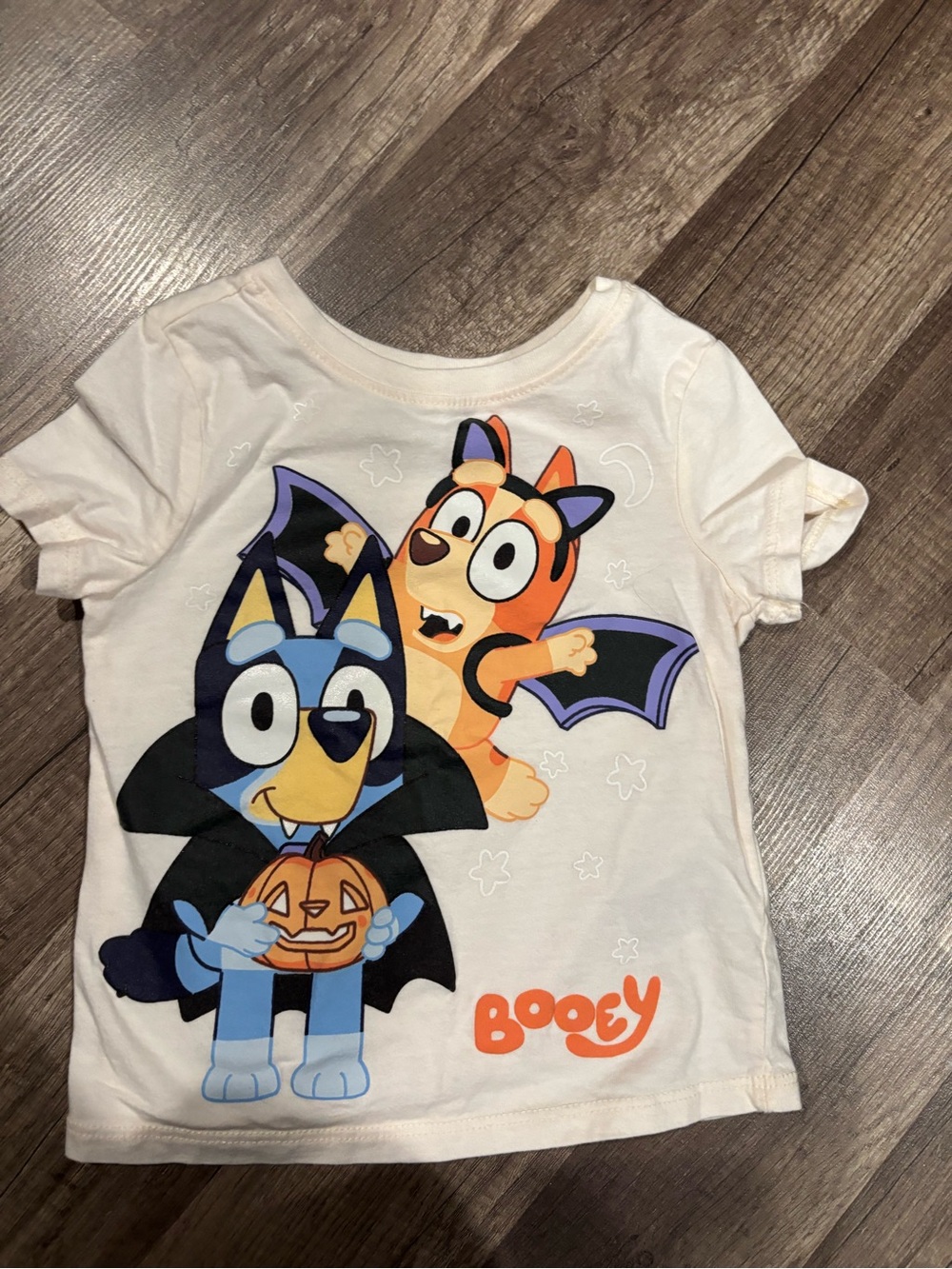 Girls Halloween Cartoon Graphic Tee - White with Blue & Orange Characters